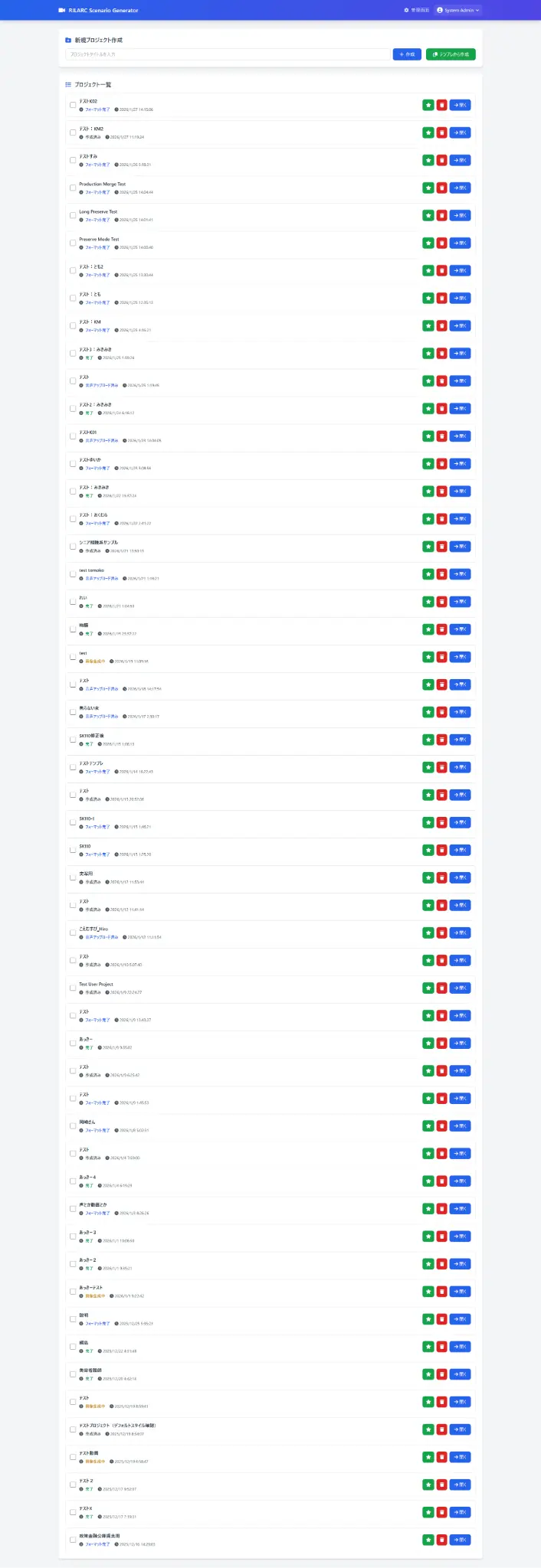 プロジェクト管理画面